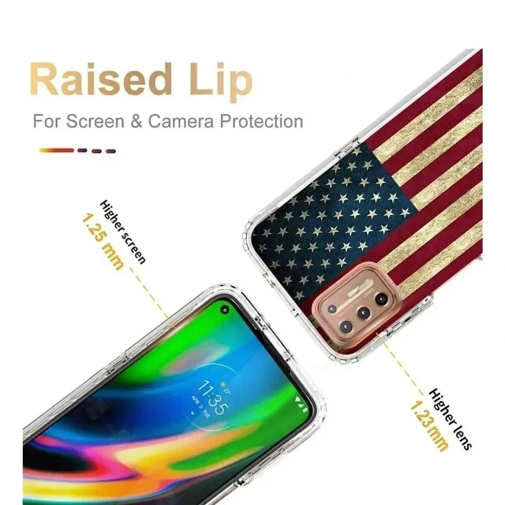 Flag‎ Case For Moto G9 Plus XT2087-1 6.81” With Tempered Glass Screen Protector